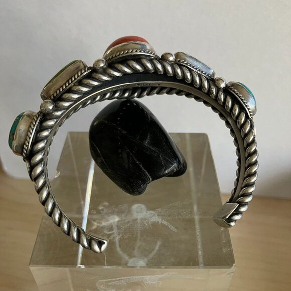Wonderful Unique Vintage Navajo Cuff by Albert Jake in Sterling-Turquoise-Spiny - Picture 5 of 9
